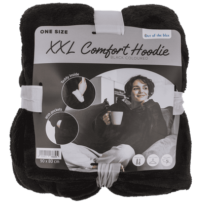 Black colored XXL comfort hoodie, one size,