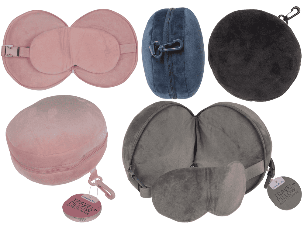 Plush travel pillow with eye mask