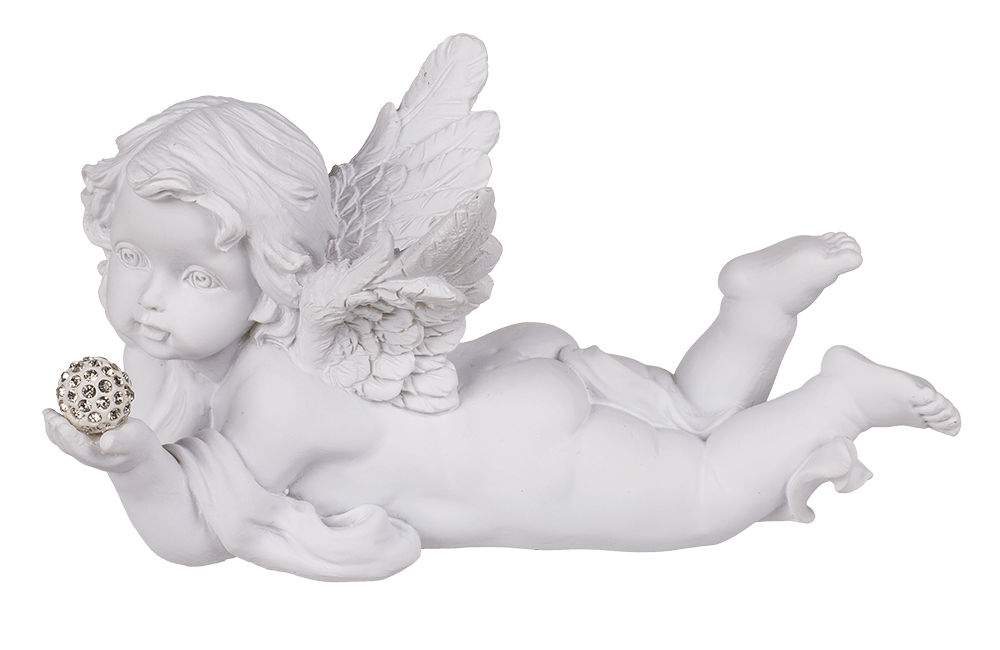 White, lying Polyresin Angel with Crystal Deco,