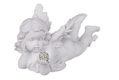 White, lying Polyresin Angel with Crystal Deco,