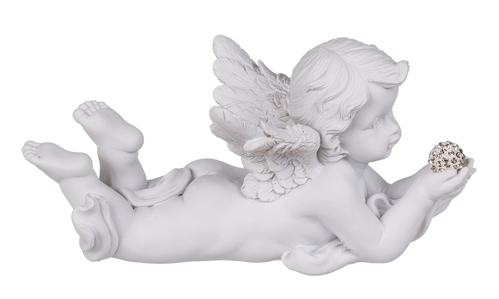 White, lying Polyresin Angel with Crystal Deco,