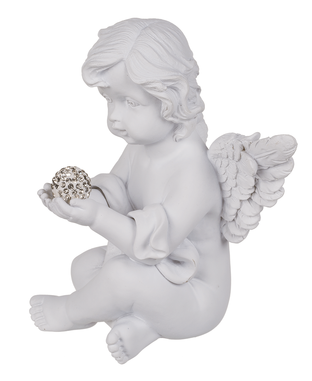 White, sitting Polyresin Angel with Crystal Deco,