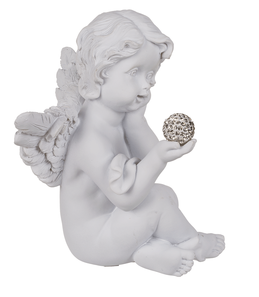 White, sitting Polyresin Angel with Crystal Deco,