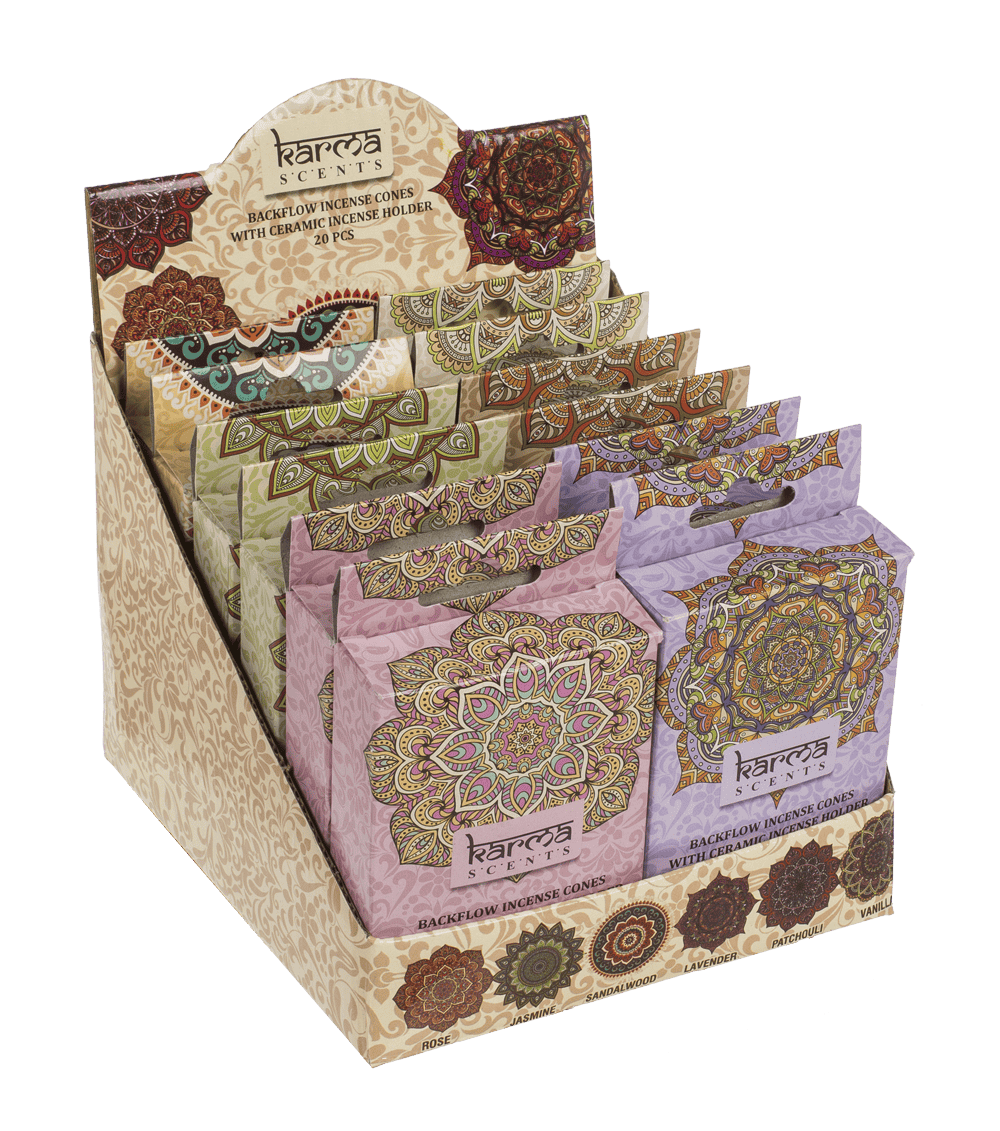 Backflow insence cone, Karma, 6 assorted,