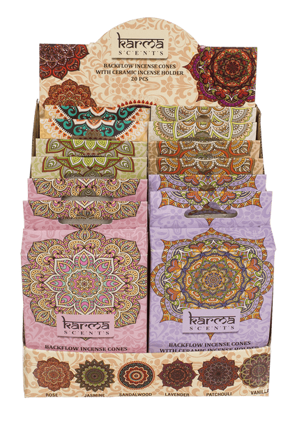 Backflow insence cone, Karma, 6 assorted,