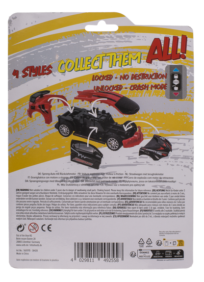 Burst car with pull back, 12,6 cm,