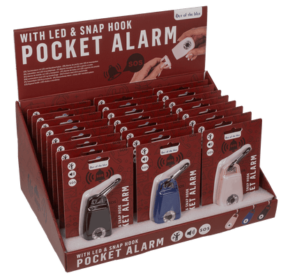 Pocket alarm with LED & snap hook,
