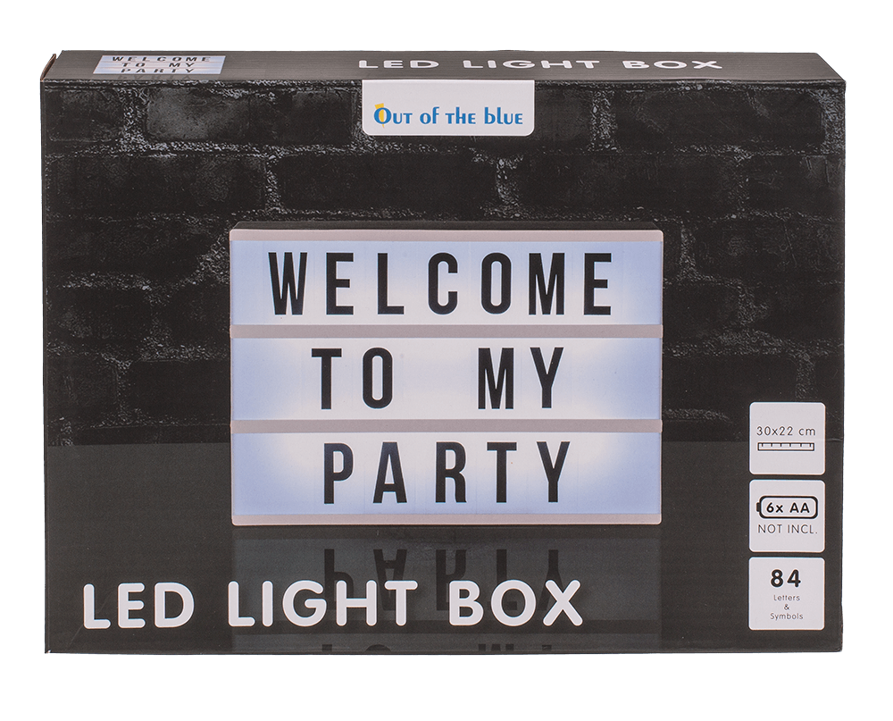 Illuminated plastic display board with 84 letters,