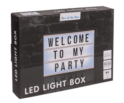 Illuminated plastic display board with 84 letters,