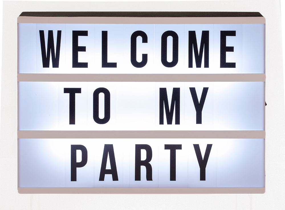 Illuminated plastic display board with 84 letters,