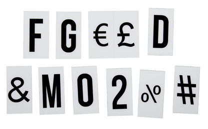 Illuminated plastic display board with 84 letters,