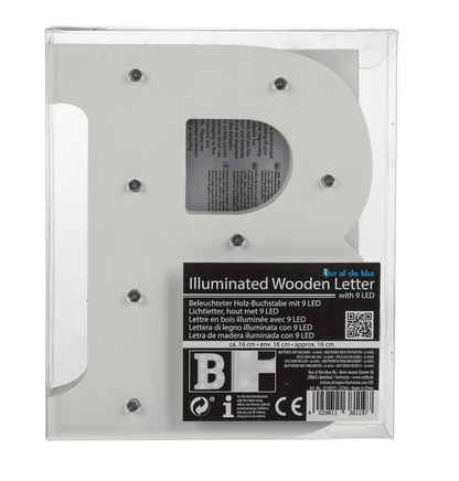 Illuminated wooden letter B, with 9 LED,