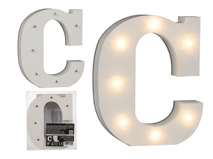 Illuminated wooden letter C, with 7 LED,