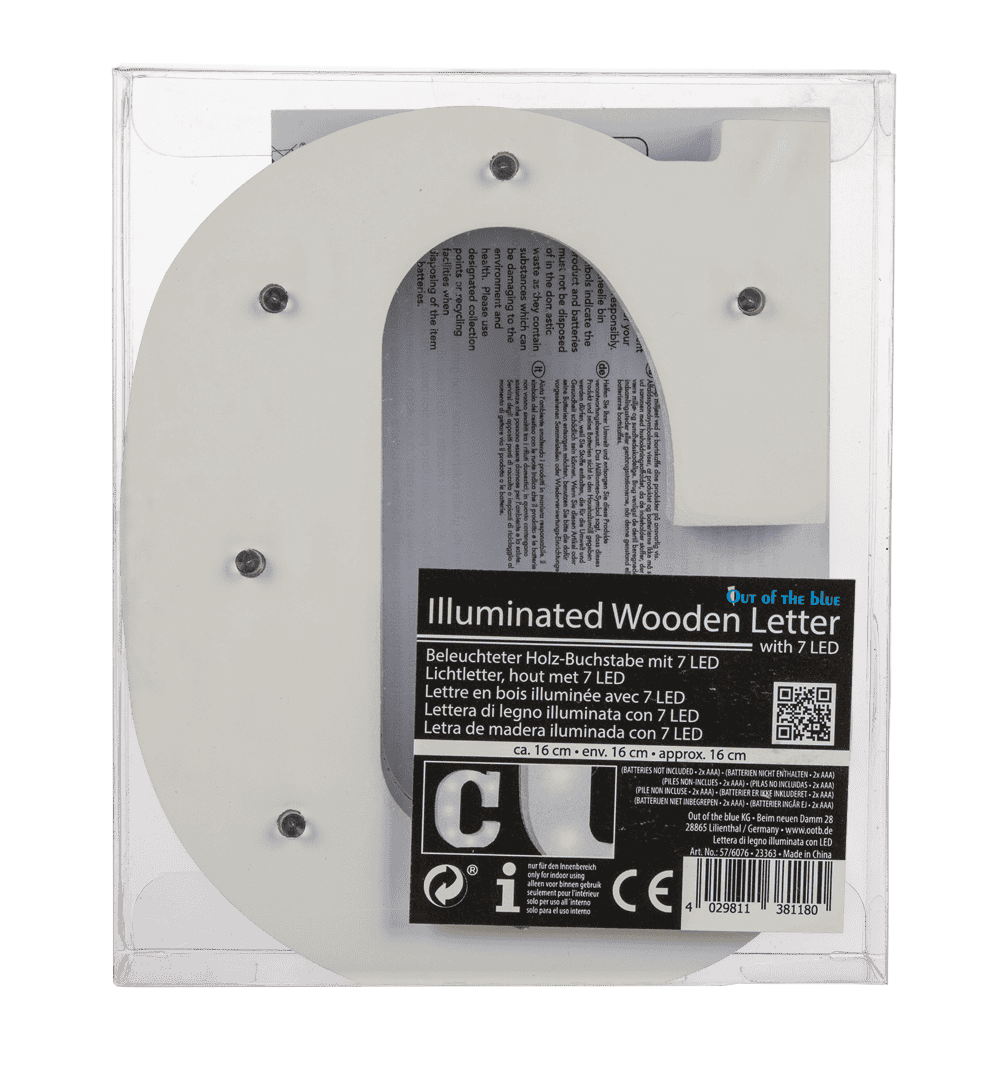 Illuminated wooden letter C, with 7 LED,