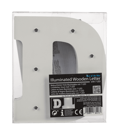 Illuminated wooden letter D, with 7 LED,