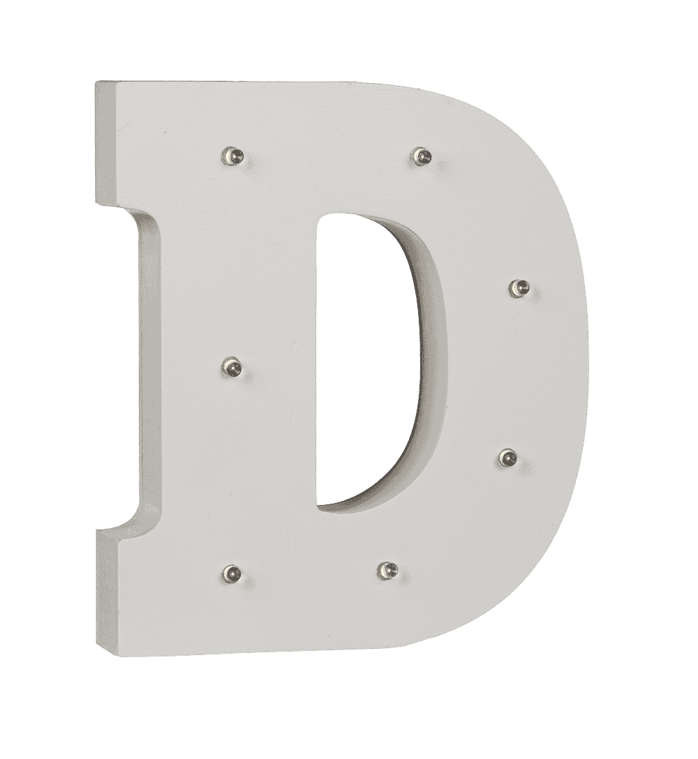 Illuminated wooden letter D, with 7 LED,