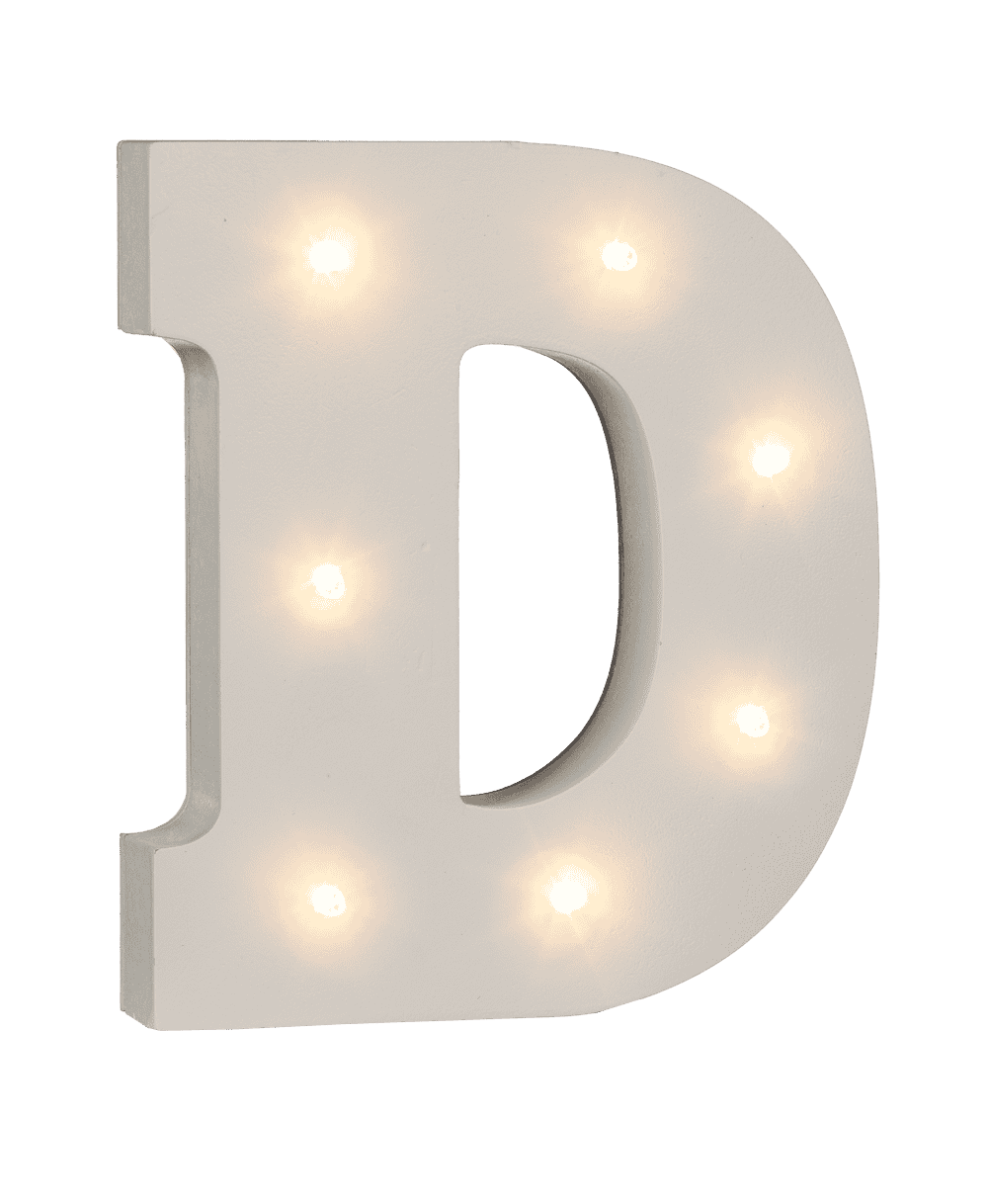 Illuminated wooden letter D, with 7 LED,