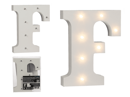 Illuminated wooden letter F, with 7 LED,