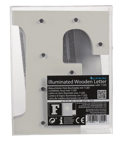 Illuminated wooden letter F, with 7 LED,