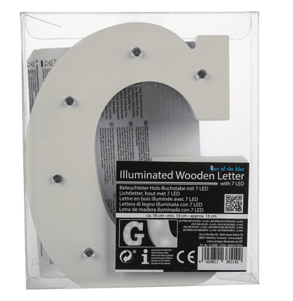 Illuminated wooden letter G, with 7 LED,