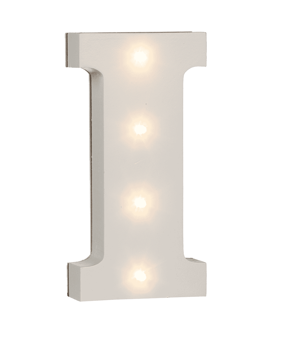 Illuminated wooden letter I, with 4 LED,