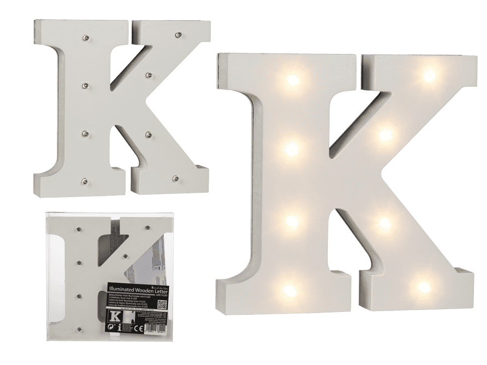 Illuminated wooden letter K, with 8 LED,