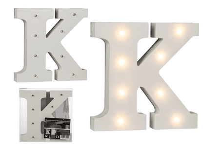 Illuminated wooden letter K, with 8 LED,