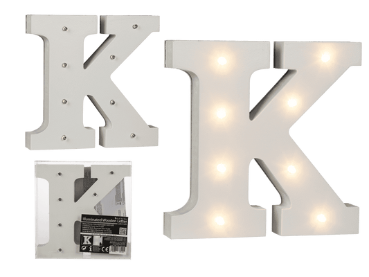 Illuminated wooden letter K, with 8 LED,