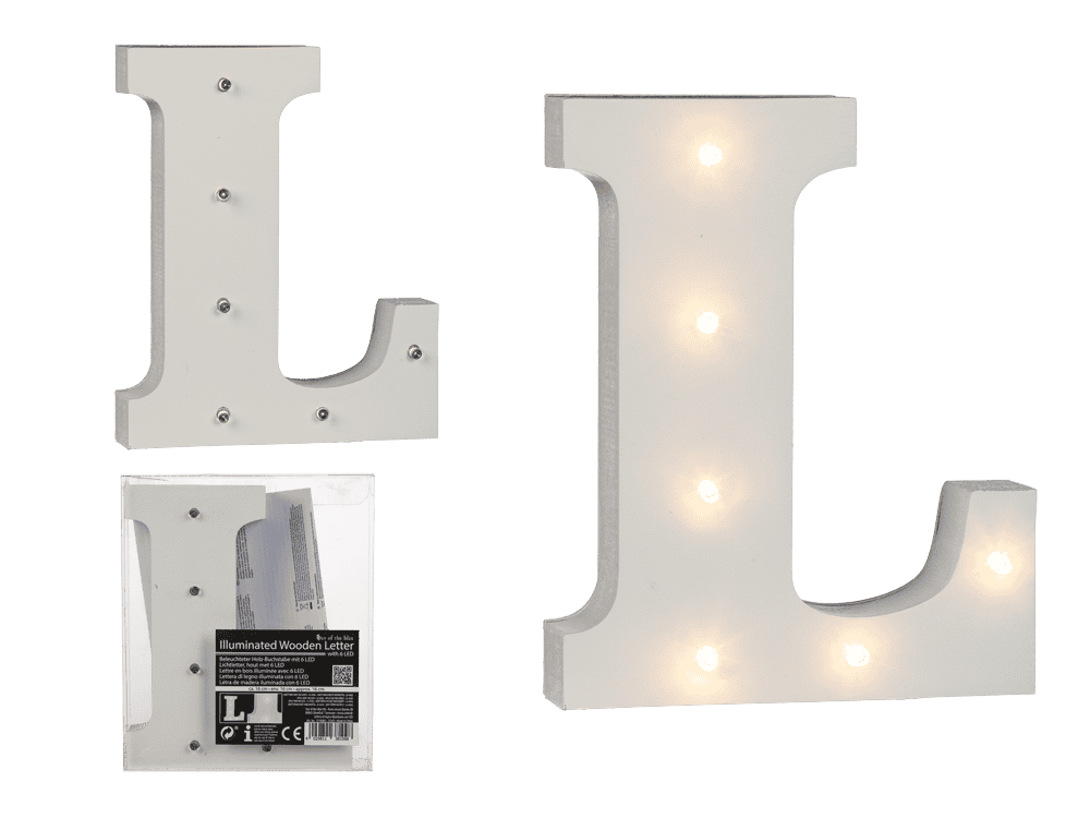 Illuminated wooden letter L, with 6 LED,