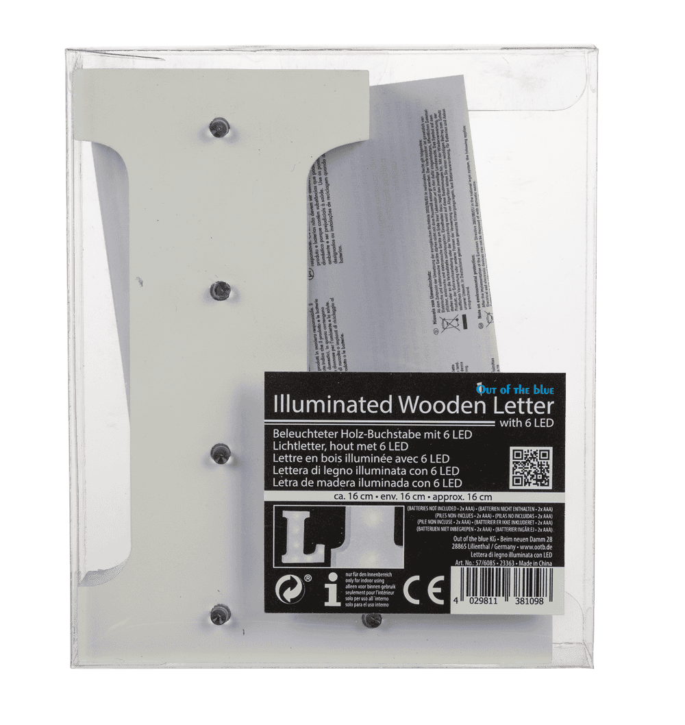 Illuminated wooden letter L, with 6 LED,