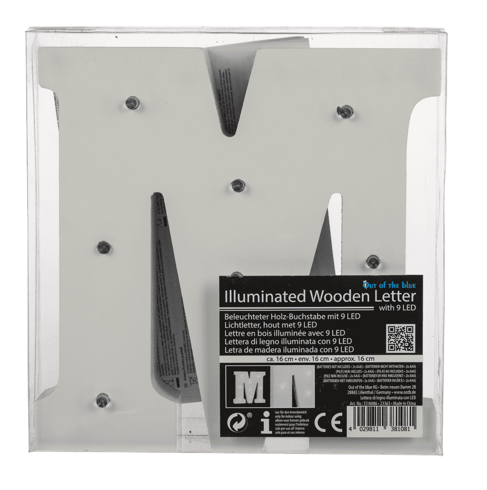 Illuminated wooden letter M, with 9 LED,