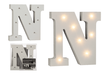 Illuminated wooden letter N, with 8 LED,