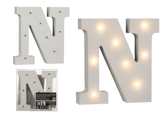 Illuminated wooden letter N, with 8 LED,