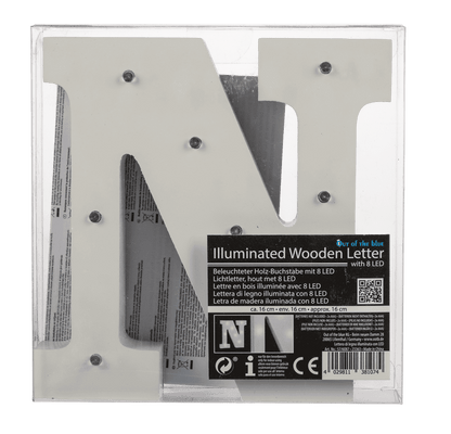 Illuminated wooden letter N, with 8 LED,