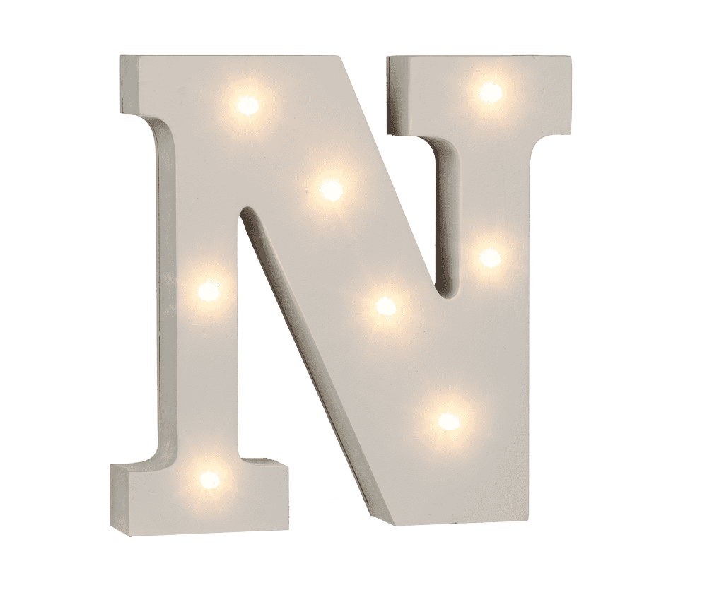 Illuminated wooden letter N, with 8 LED,