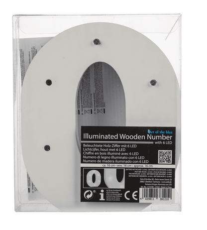 Illuminated wooden letter O, with 6 LED,