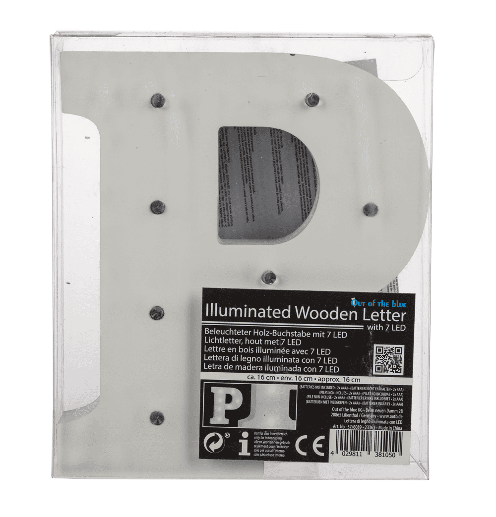 Illuminated wooden letter P, with 7 LED,