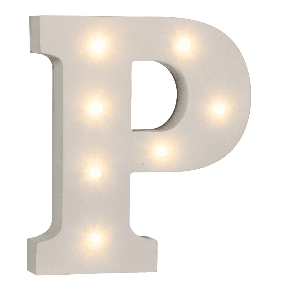 Illuminated wooden letter P, with 7 LED,