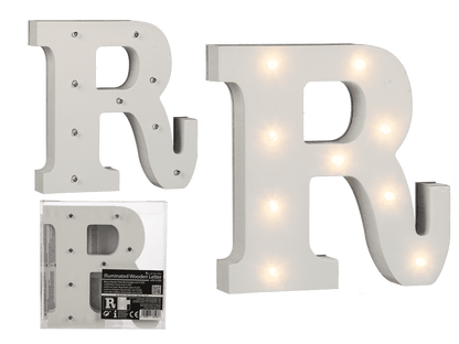 Illuminated wooden letter R, with 9 LED,