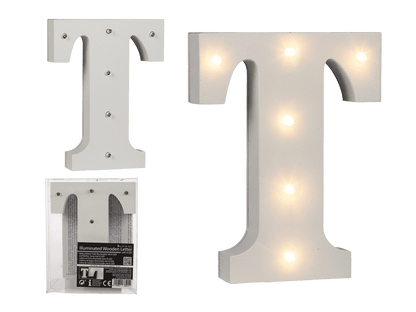 Illuminated wooden letter T, with 6 LED,