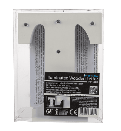 Illuminated wooden letter T, with 6 LED,