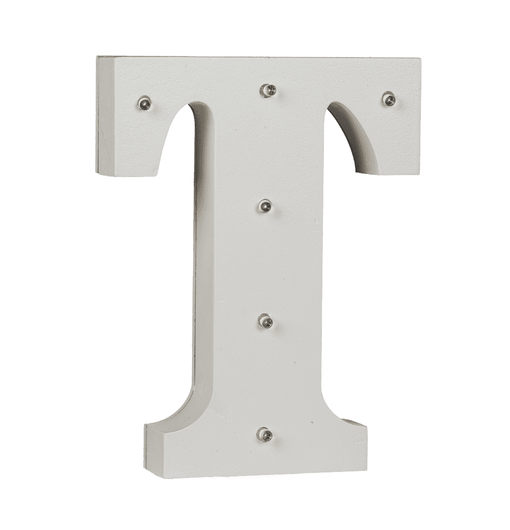 Illuminated wooden letter T, with 6 LED,