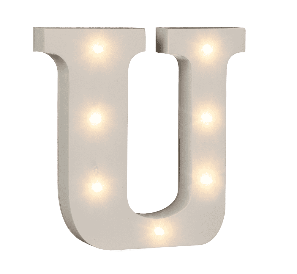 Illuminated wooden letter U, with 7 LED,