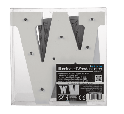 Illuminated wooden letter W, with 9 LED,