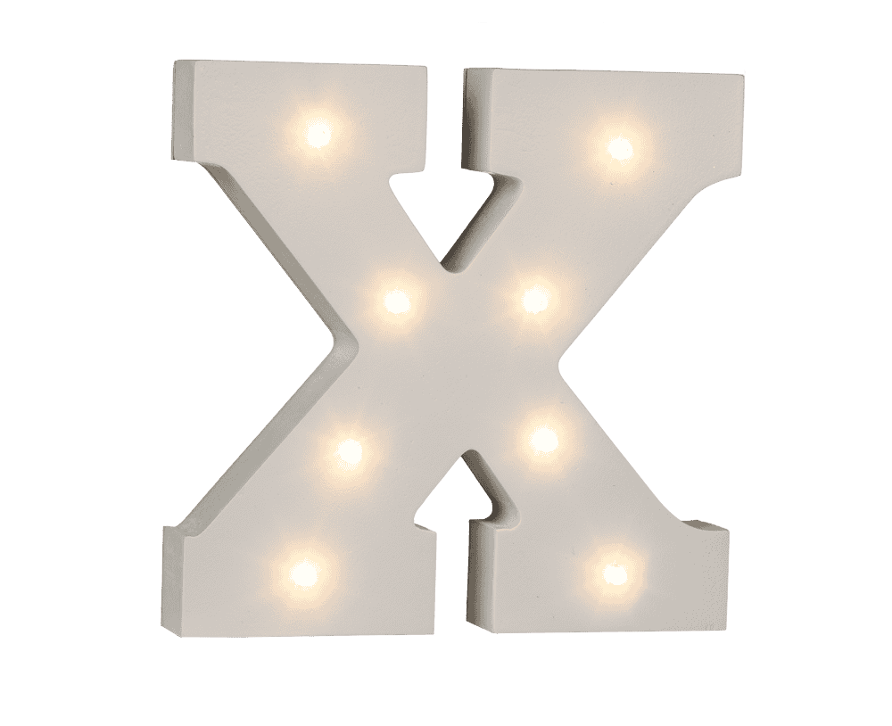 Illuminated wooden letter X, with 8 LED,