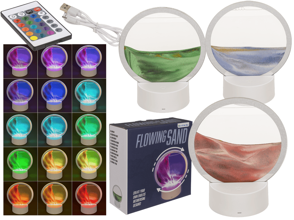 Rotating sand picture, with colour-changing LED