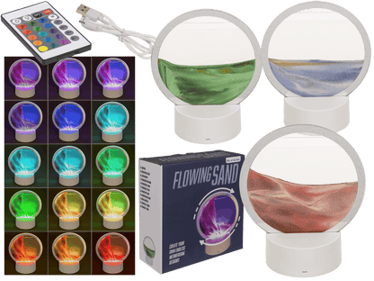 Rotating sand picture, with colour-changing LED