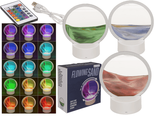 Rotating sand picture, with colour-changing LED