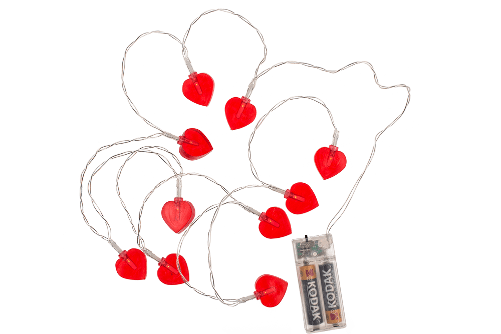 Light chain heart with 10-LED, 6/18 hour timer,