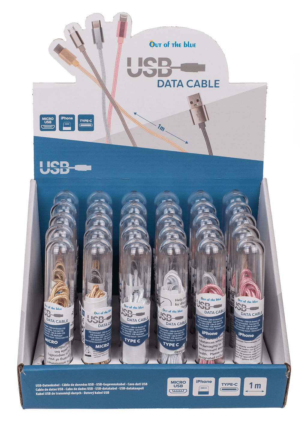 USB data cable, Type iPhone, C & Micro ass.,